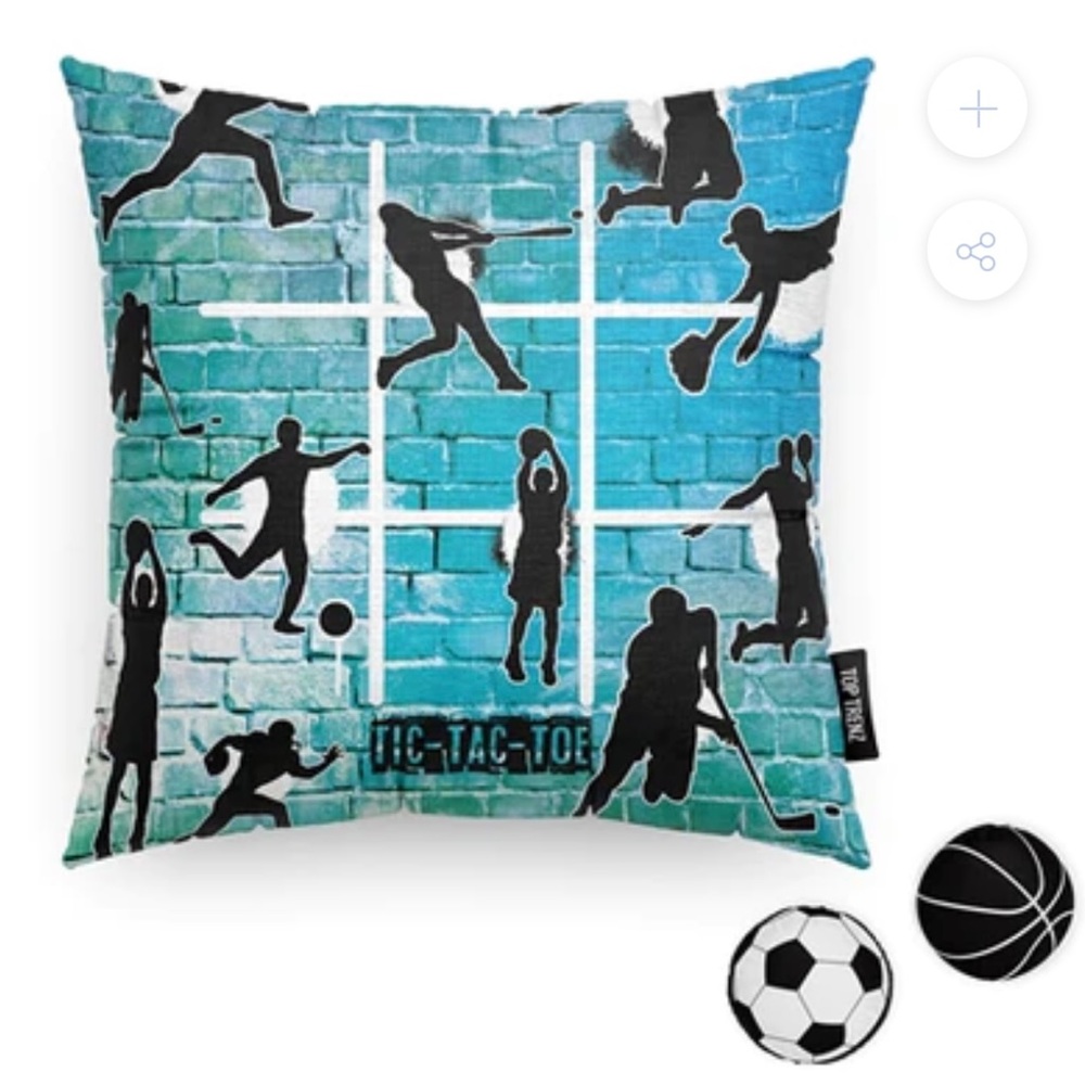 Top Trenz Boys Tic Tac Toe Sports Throw Pillow NWOT